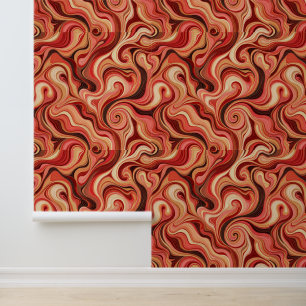 Red and Gold Abstract Swirl Pattern Wallpaper