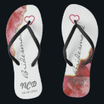 Red and Gold Agate Bridesmaid Favour Monogram   Jandals<br><div class="desc">You will love this red geode agate stone with white crystals with gold accents. Great for your wedding venues!</div>