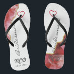 Red and Gold Agate Bridesmaid Favour Monogram   Jandals<br><div class="desc">You will love this red geode agate stone with white crystals with gold accents. Great for your wedding venues!</div>