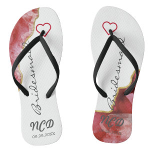 Red and Gold Agate Bridesmaid Favour Monogram   Jandals