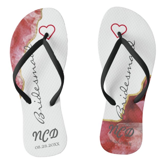 Red and Gold Agate Bridesmaid Favour Monogram   Jandals (Footbed)