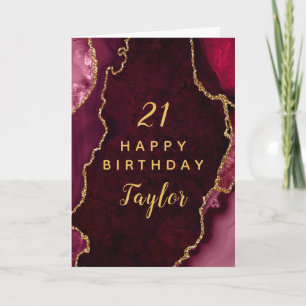 Red and Gold Agate Happy Birthday Card