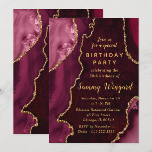 Red and Gold Agate Marble 30th Birthday Party Invitation