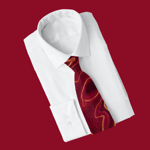Red and Gold Agate marble elegant Tie