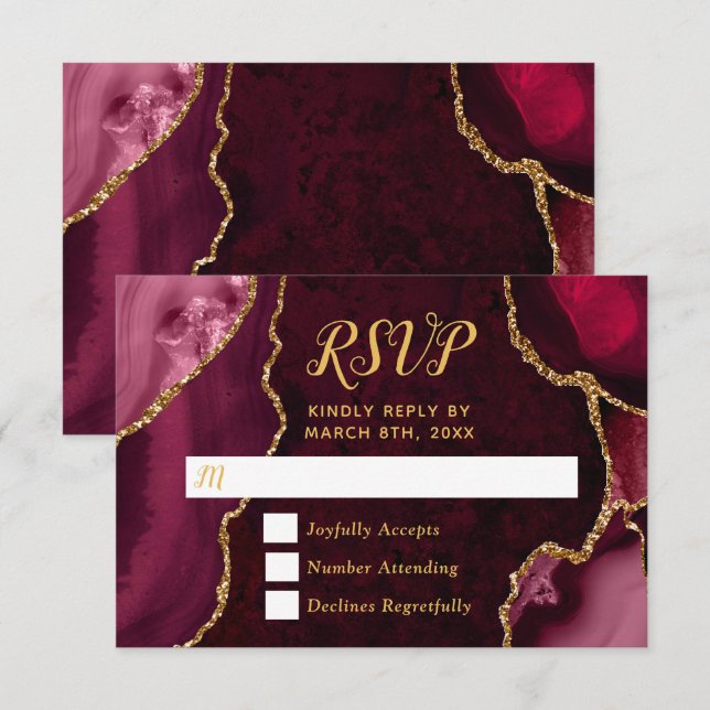 Red and Gold Agate Marble RSVP Card (Front/Back)