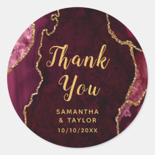 Red and Gold Agate Marble Thank You Wedding Classic Round Sticker