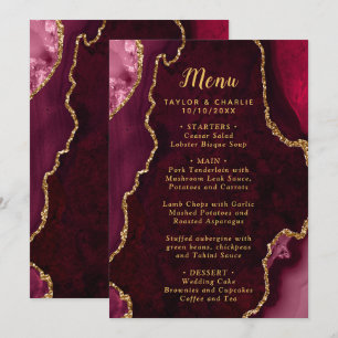 Red and Gold Agate Marble Wedding Menu