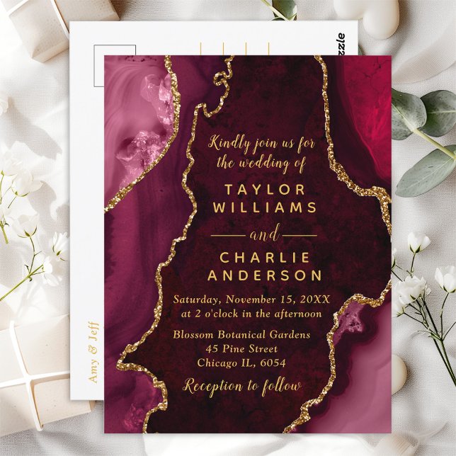 Red and Gold Agate Marble Wedding Postcard (Creator Uploaded)