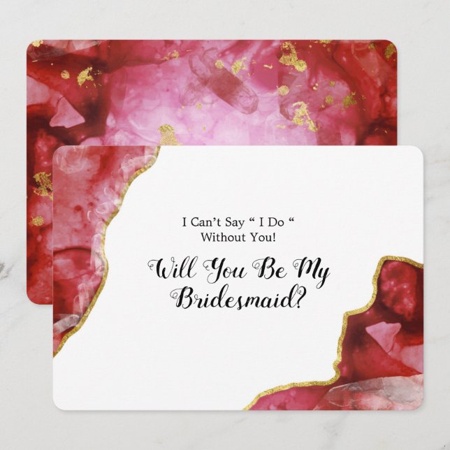 Red and Gold Agate Will You Be My Bridesmaid Invitation (Front/Back)