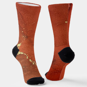 Red and Gold Alcohol Ink Liquid Abstract Art Socks