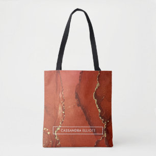 Red and Gold Alcohol Ink Liquid Abstract Art Tote Bag