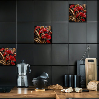 Red and Gold Art Deco  Tile