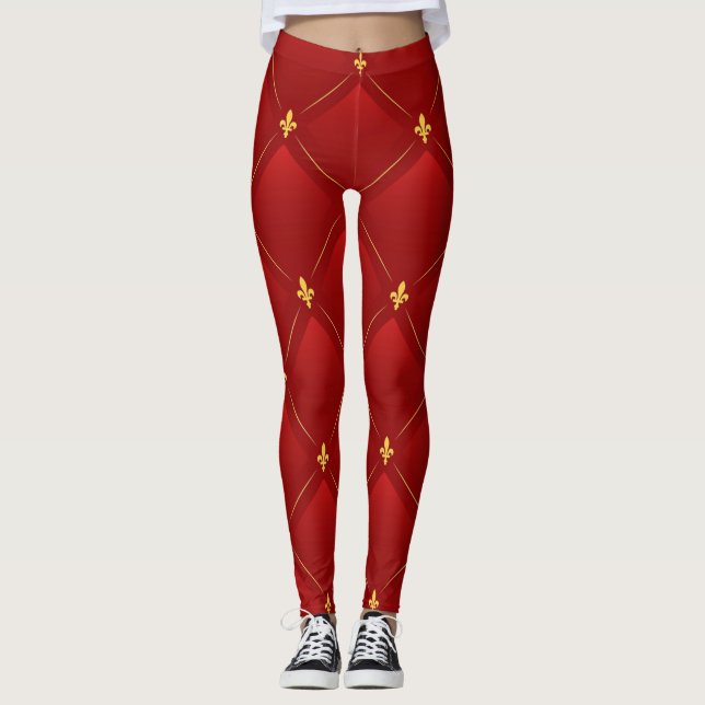 Red and Gold art nouveau pattern Leggings (Front)