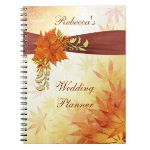 Red and gold autumn leaves Wedding Planner Spiral Notebook
