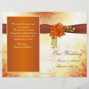 Red and gold autumnal leaves Wedding Program