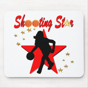 RED AND GOLD BASKETBALL SHOOTING STAR DESIGN MOUSE PAD
