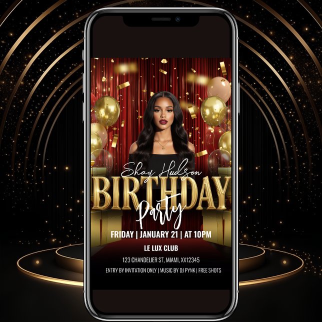 Red and Gold Birthday Party Invitation (Creator Uploaded)