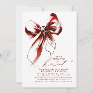 Red and Gold Bow Elegant Whimsical Bridal Shower Invitation
