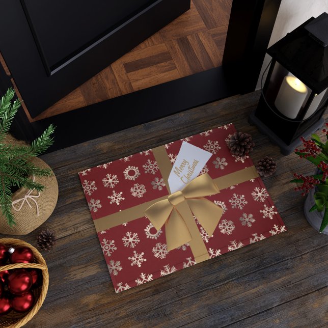 Red and Gold Bow Snowflake Merry Christmas Doormat (Merry Christmas! Add this festive doormat to your holiday doorway)
