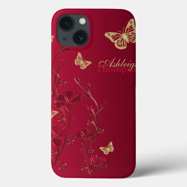 Red and Gold Butterfly Floral iPad Air Case (Back)