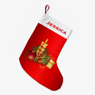 Red and Gold Candle Christmas Name Small Christmas Stocking