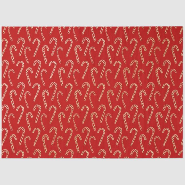 Red and Gold Candy Canes Red Christmas Tissue Paper (Front)