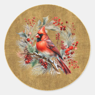 Red and Gold Cardinal  Classic Round Sticker