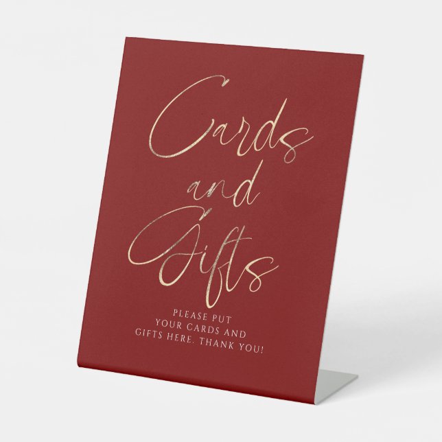 Red and Gold Cards and Gifts Bridal Shower Pedestal Sign (Front)