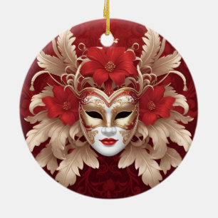 Red and gold carnival mask ceramic tree decoration