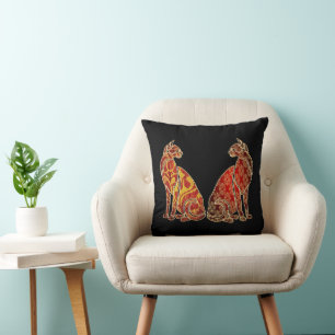 Red and Gold Cat Couple Cushion