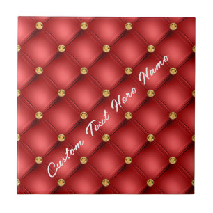 Red and Gold Ceramic Tile with Custom Text