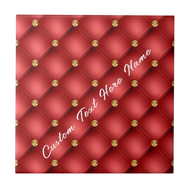 Red and Gold Ceramic Tile with Custom Text (Front)