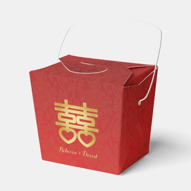 Red and Gold Chinese Double Happiness Favour Box (Front Side)