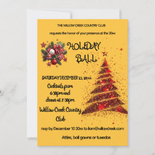 Red and gold.Christmas ball invitation