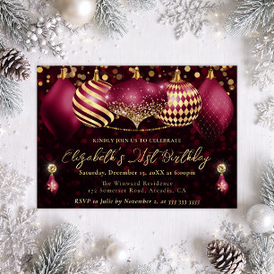 Red and Gold Christmas Baubles 21st Birthday Invitation