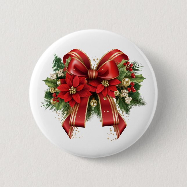 Red and Gold Christmas Bow Festive 6 Cm Round Badge (Front)