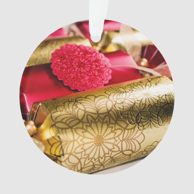 Red and Gold Christmas Crackers Ornament (Front)