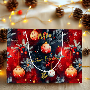 Red and Gold Christmas Gift Bag with Festive