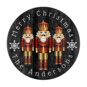 Red and Gold Christmas Nutcrackers Personalise Cut Cutting Board