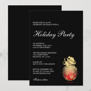 Red and Gold Christmas Ornament Holiday Party Invitation