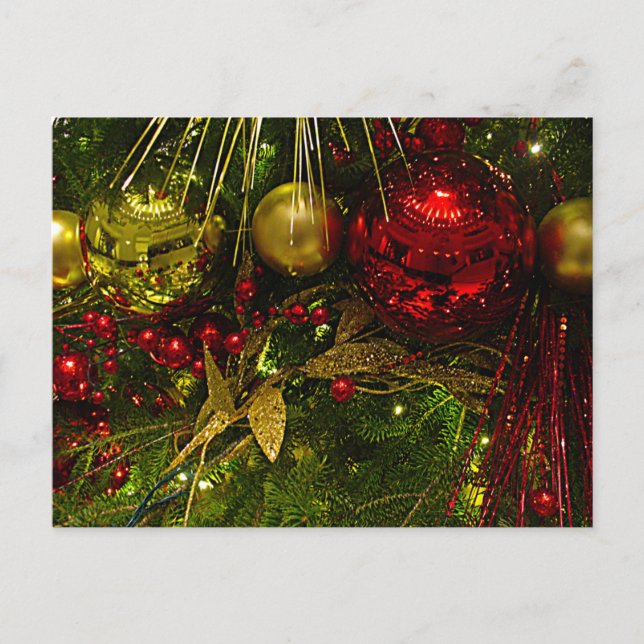Red and Gold Christmas Ornaments Xmas Tree PCard Holiday Postcard (Front)