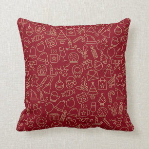 Red and Gold Christmas Pattern Throw Pillow