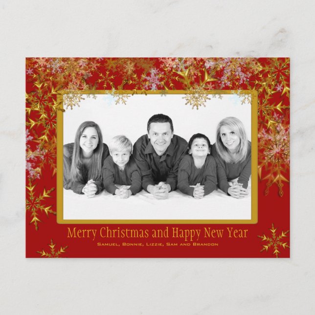 Red and Gold Christmas Photo Postcard (Front)
