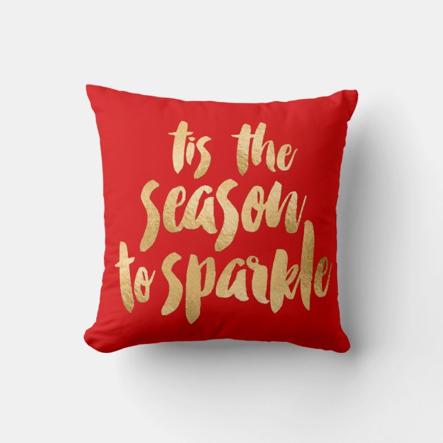 Red and Gold Christmas Pillow Sparkle (Front)