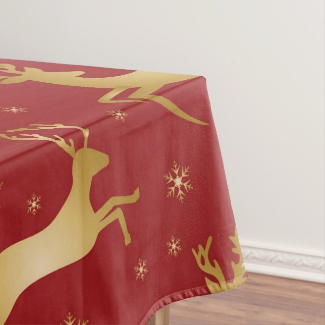 Red and gold Christmas reindeer Tablecloth (In Situ)