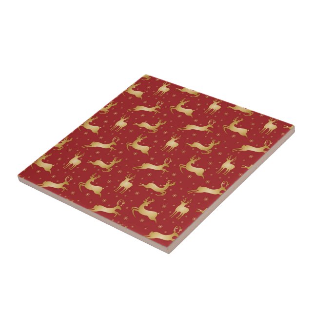 Red and gold Christmas reindeer Tile (Side)
