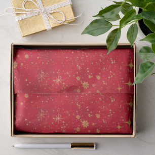 Red and Gold Christmas Stars and Glitter Pattern Tissue Paper