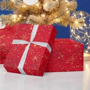 Red and Gold Christmas Stars and Glitter Pattern Wrapping Paper