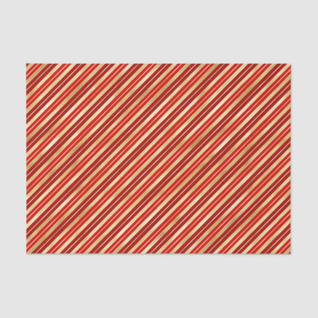Red and Gold Christmas Stripes Tissue Paper (Front)