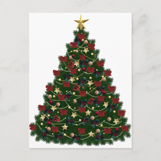 Red and Gold Christmas Tree Holiday Postcard (Front)